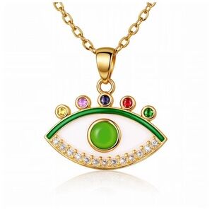 Evil Eye Protective Pendant Gold Necklace with Colorful Cubic Zirconia Stones